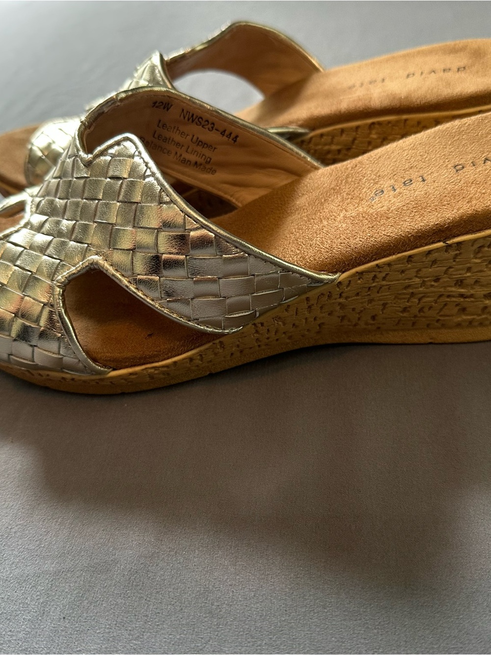 David Tate Metallic Gold Woven Espadrille Slide Sandals - Picture 2 of 4